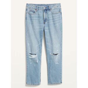 High-Waisted Slouchy Straight Cropped Ripped Jeans